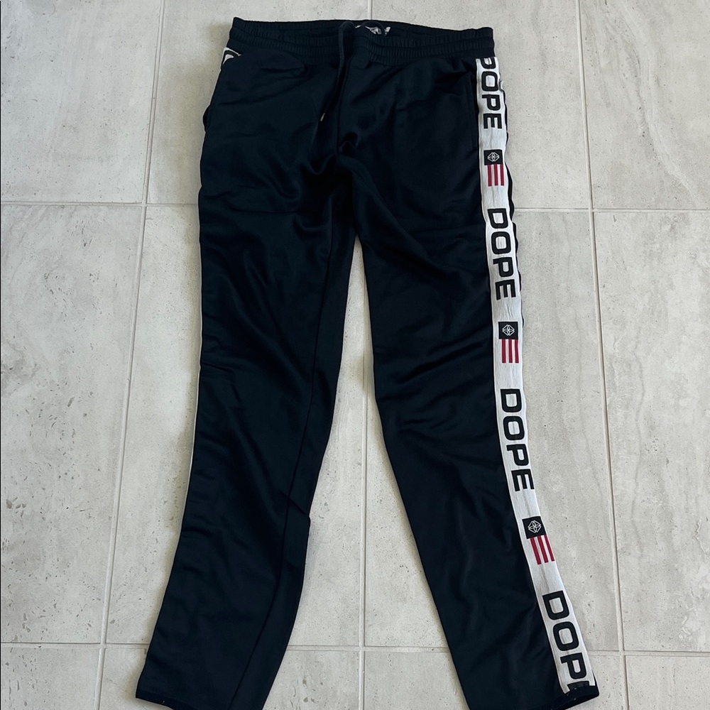 DOPE Black Joggers with White Side Logo Tape